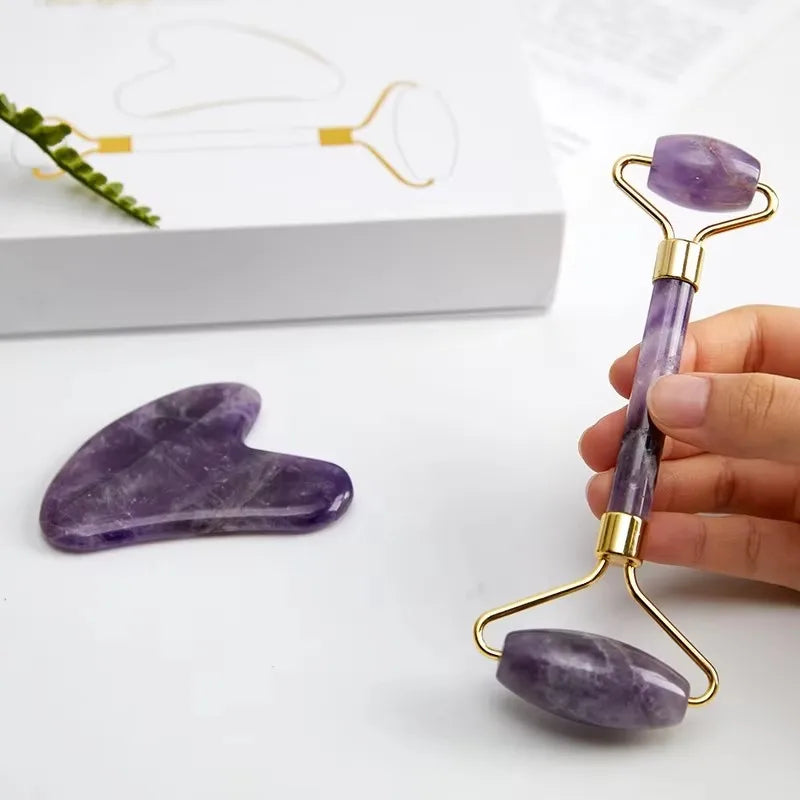 Cold Therapy Amethyst Eye Mask & Jade Roller Gua Sha Set