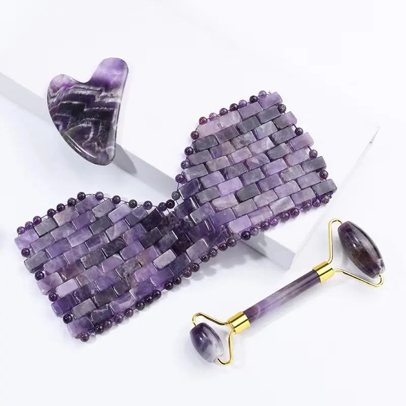 Cold Therapy Amethyst Eye Mask & Jade Roller Gua Sha Set