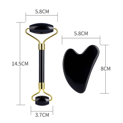 3PCS Black Obsidian Gua Sha & Jade Roller Set