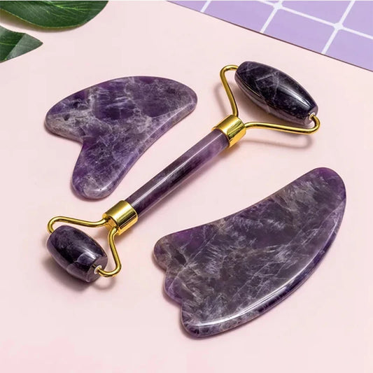 Natural Amethyst Jade Roller & Gua Sha Set