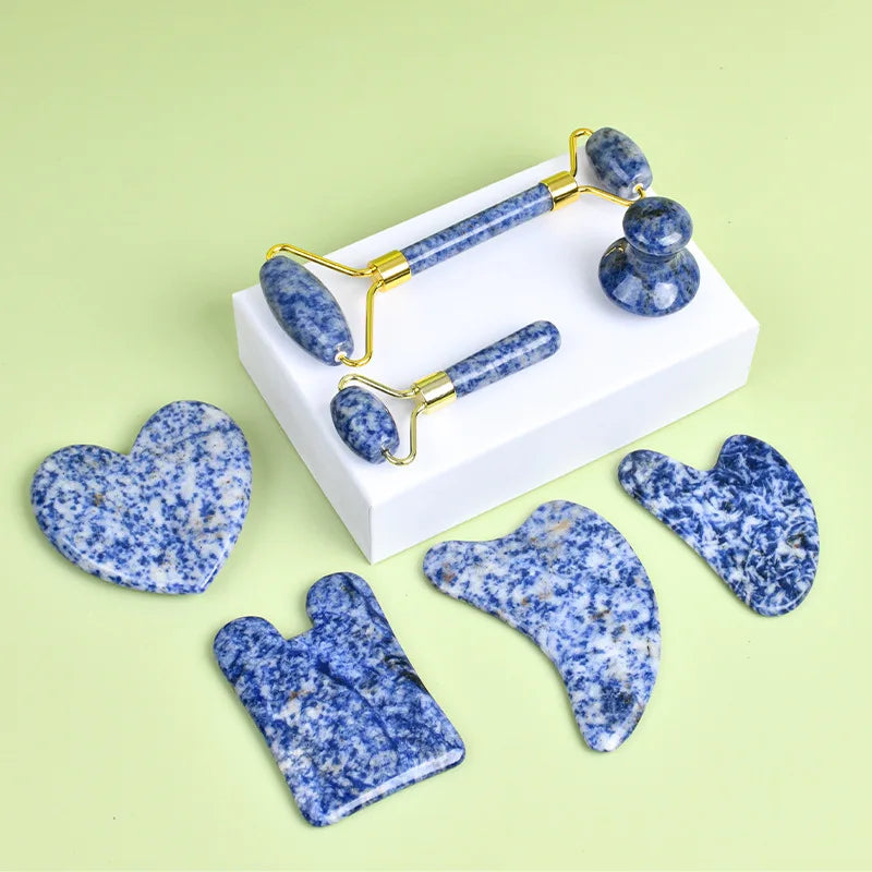 Natural Blue White Dot Jade Gua Sha Scraper
