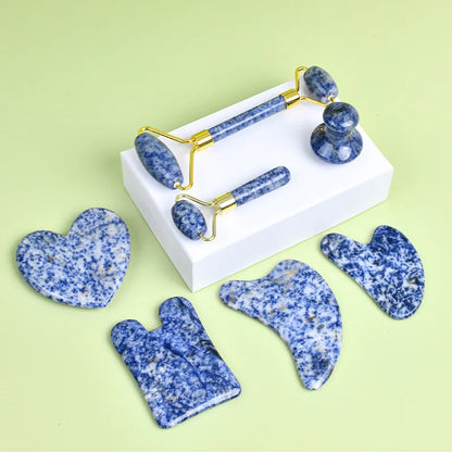Natural Blue White Dot Jade Gua Sha Scraper
