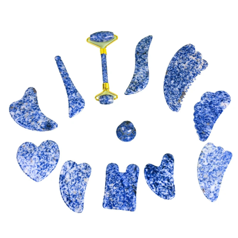Natural Blue White Dot Jade Gua Sha Scraper