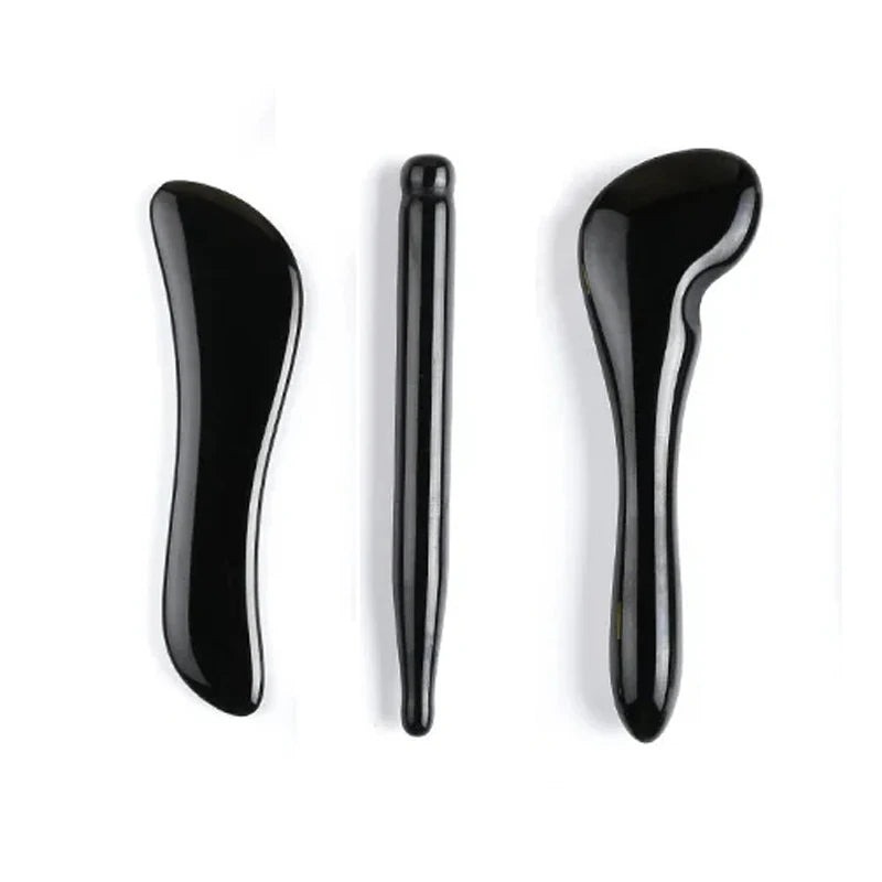 3PCS Black Obsidian Gua Sha & Jade Roller Set