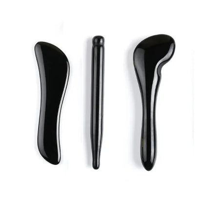 3PCS Black Obsidian Gua Sha & Jade Roller Set