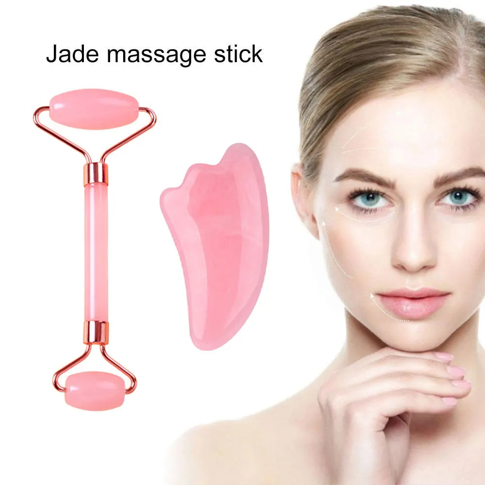 Natural Pink Resin Jade Roller & Gua Sha Set