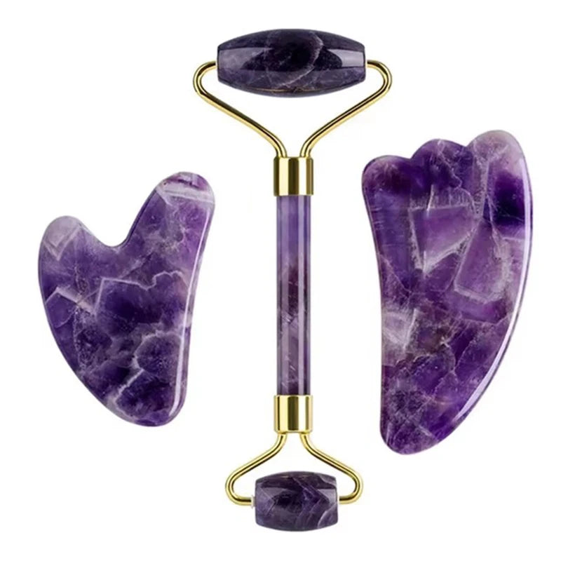 Cold Therapy Amethyst Eye Mask & Jade Roller Gua Sha Set