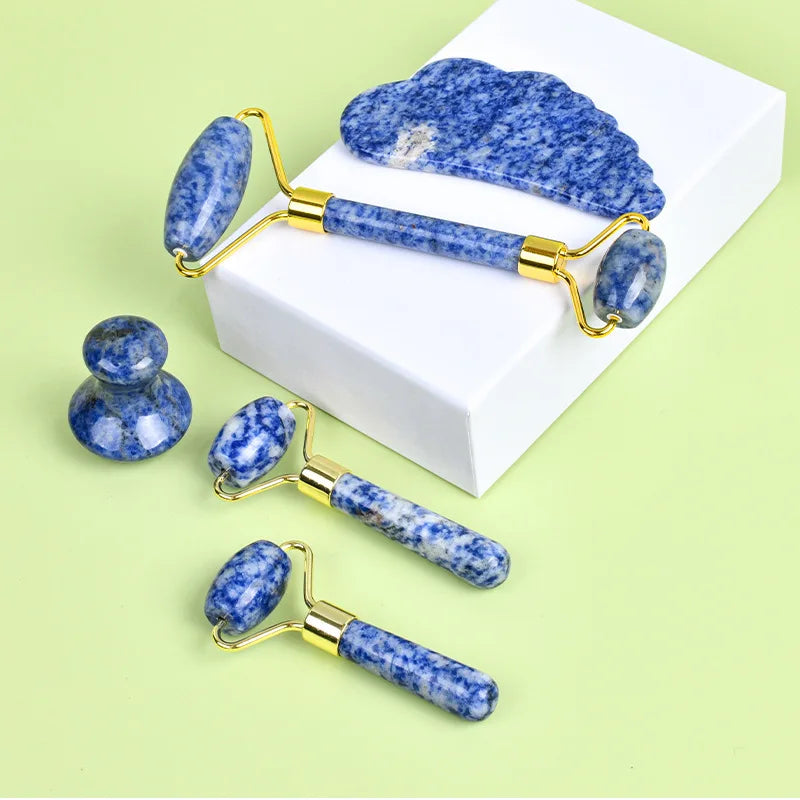 Natural Blue White Dot Jade Gua Sha Scraper