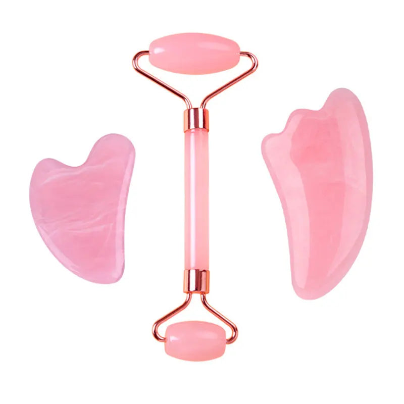 Natural Pink Resin Jade Roller & Gua Sha Set