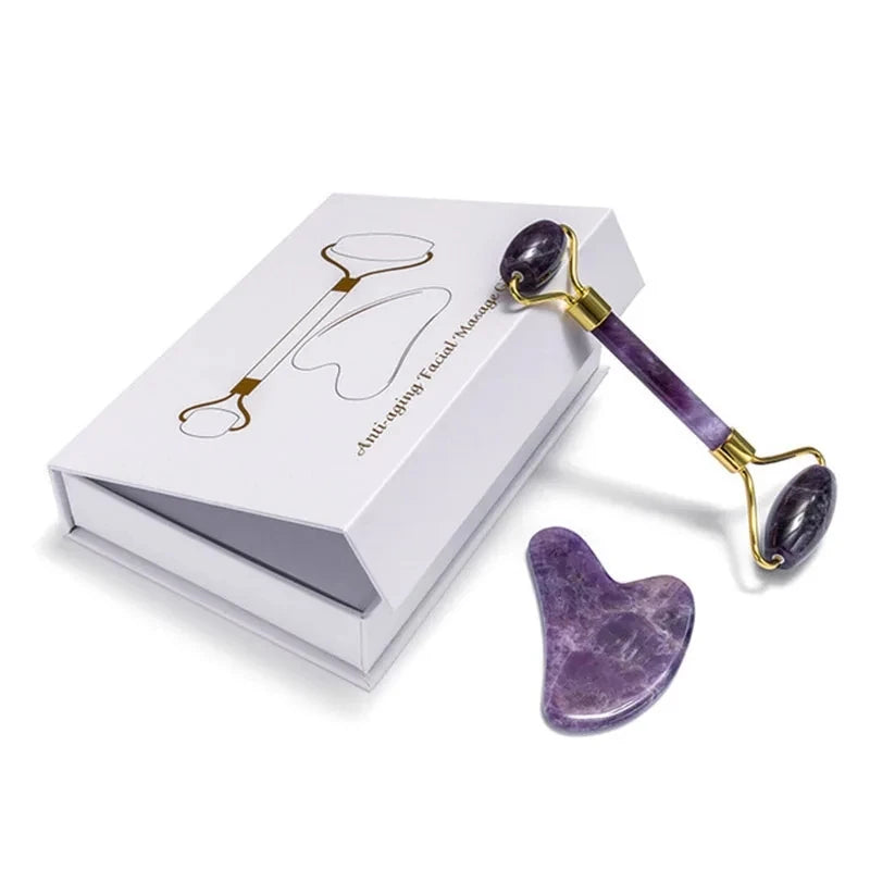 Natural Amethyst Jade Roller & Gua Sha Set