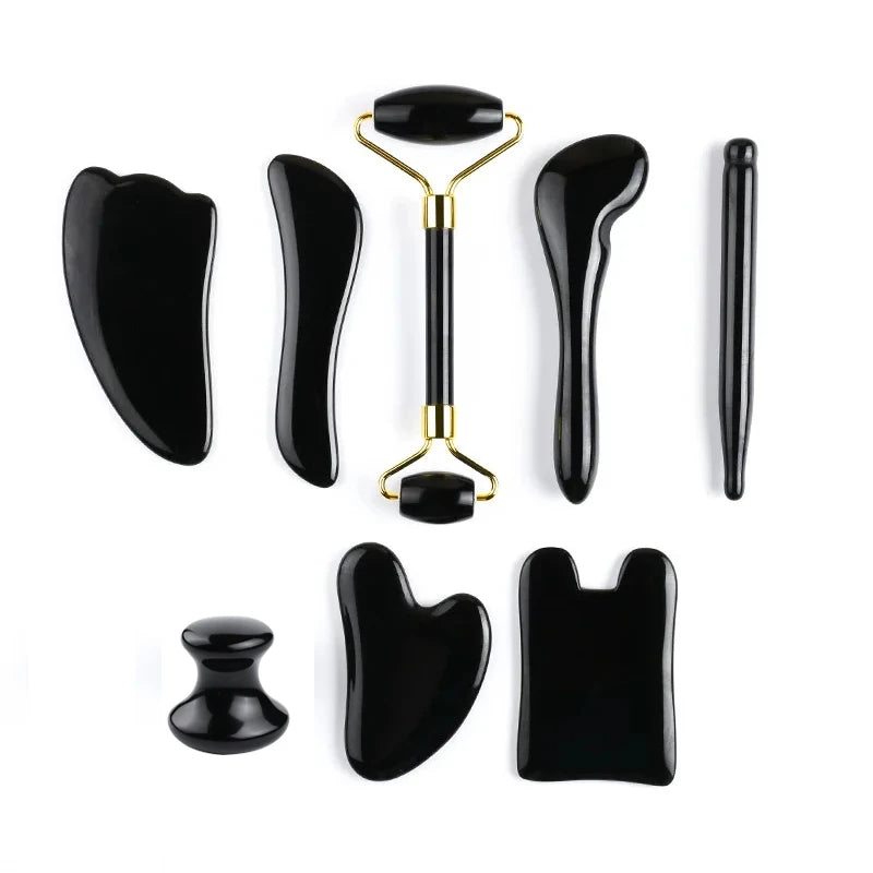 3PCS Black Obsidian Gua Sha & Jade Roller Set