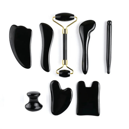 3PCS Black Obsidian Gua Sha & Jade Roller Set