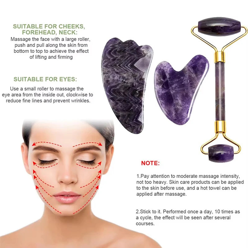 Cold Therapy Amethyst Eye Mask & Jade Roller Gua Sha Set