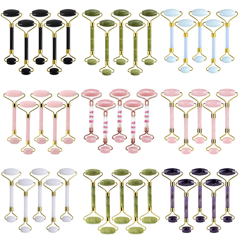 5PCS Natural Jade & Quartz Facial Roller Set