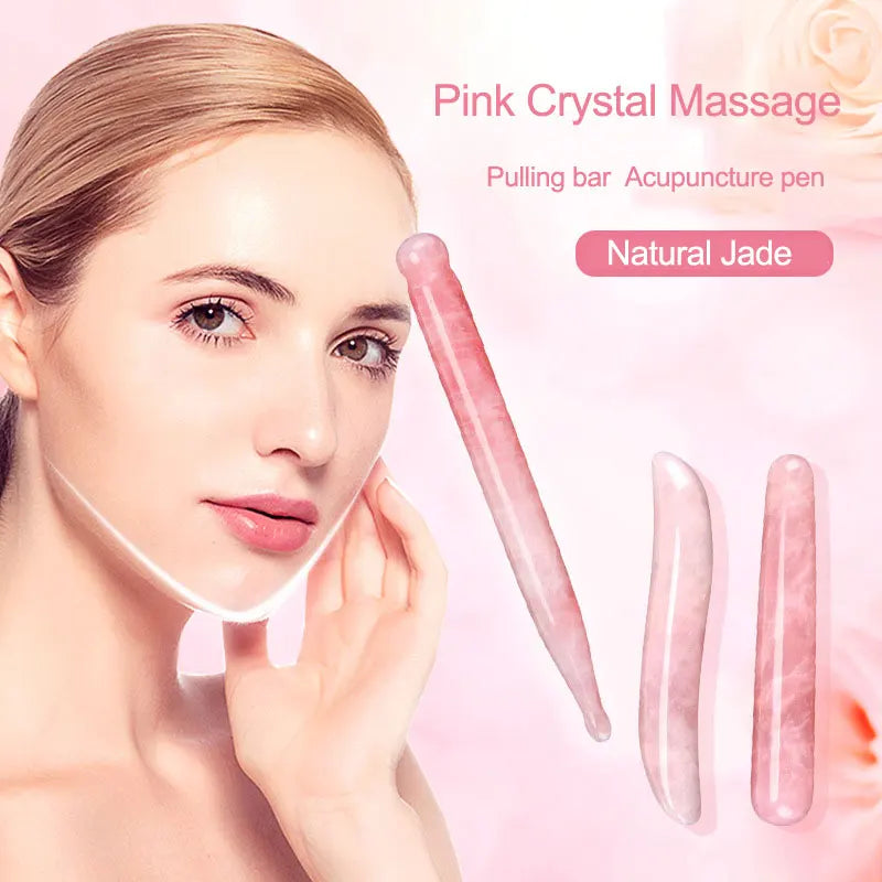 Rose Quartz Massage Bar & Jade Acupressure Stick